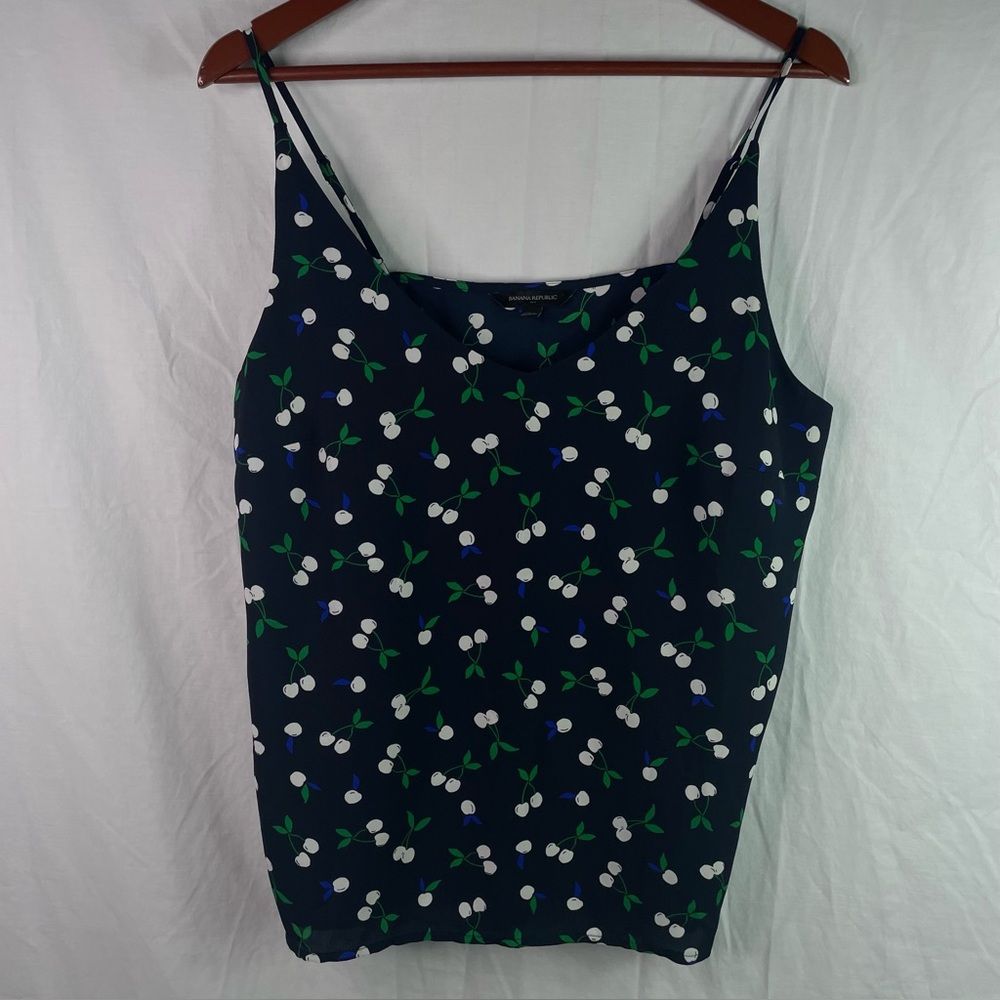 Banana Republic Women's Pullover Tank Top Cami Size L  Wild Cherry Print Black